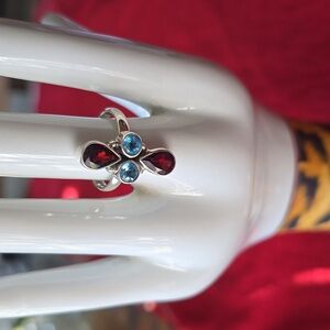 925 Sterling Silver Garnet And Topaz Ring~Sz 9